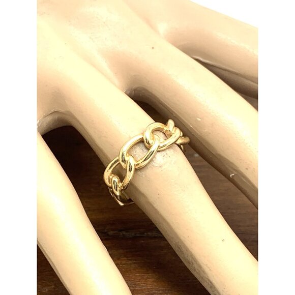 Wedding Band 14k Yellow Gold Ring 6.5mm Wide Curb Chain Estate Jewelry Size 6.5 - Picture 6 of 15